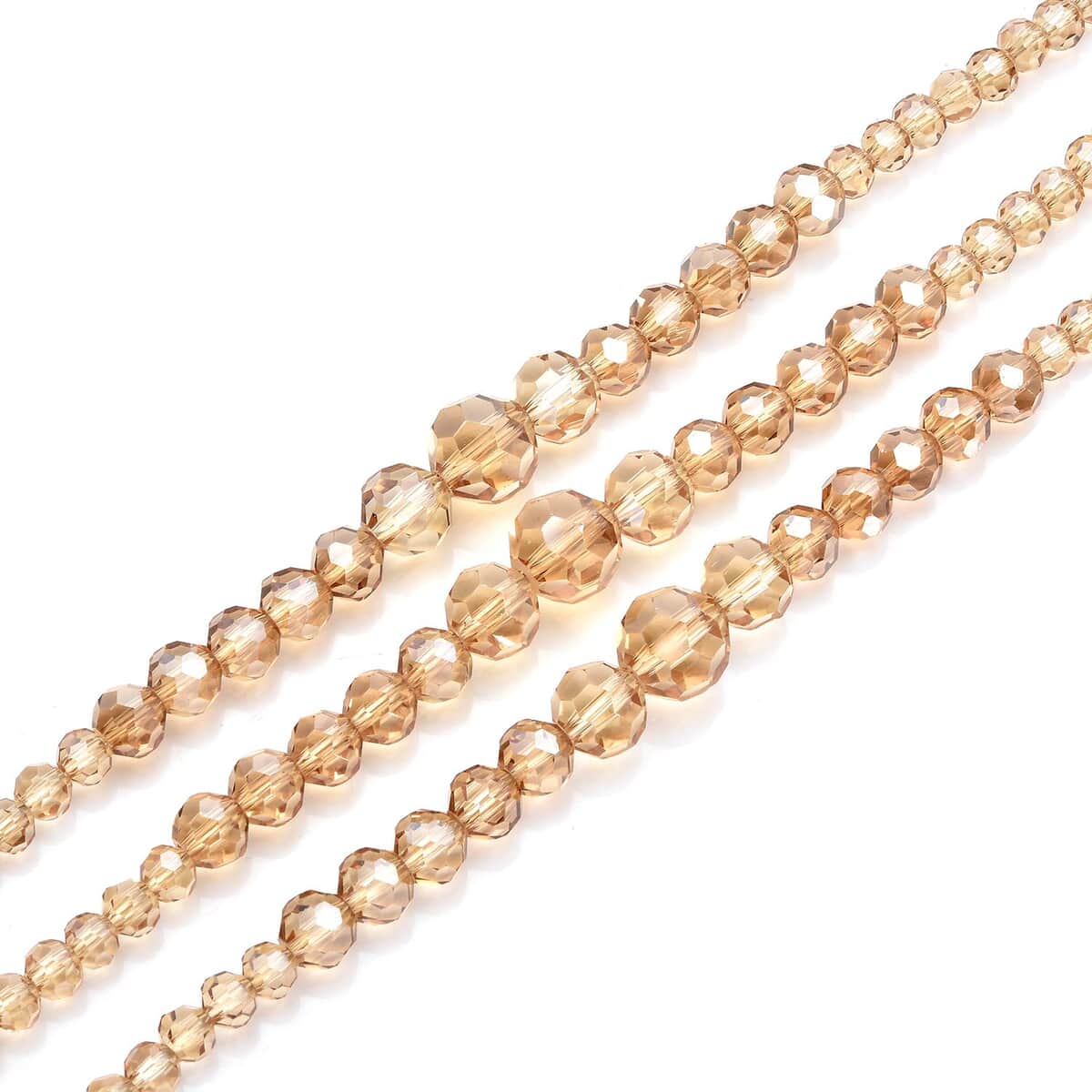 Champagne Color Glass Beaded 3 Row Necklace 20-22 Inches in Silvertone image number 3