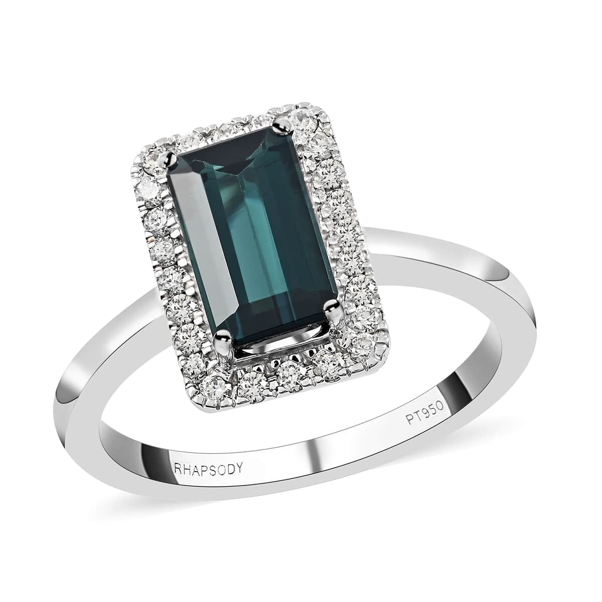 Certified & Appraised RHAPSODY 950 Platinum AAAA Monte Belo Indicolite and E-F VS Diamond Halo Ring (Size 6.0) 5.90 Grams 1.70 ctw image number 0
