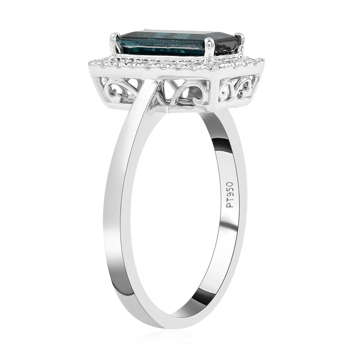 Certified & Appraised RHAPSODY 950 Platinum AAAA Monte Belo Indicolite and E-F VS Diamond Halo Ring (Size 6.0) 5.90 Grams 1.70 ctw image number 3