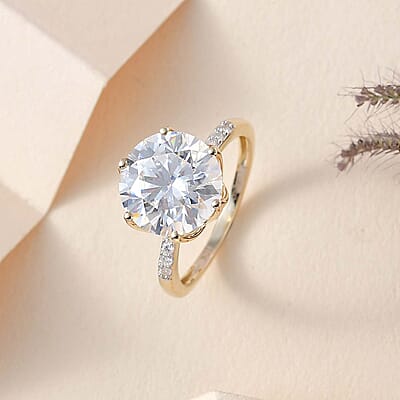 Luxoro Moissanite 4.75 ctw Ring in 10K Yellow Gold, Solitaire Engagement Ring For Women, Promise Rings (Size 10.0)