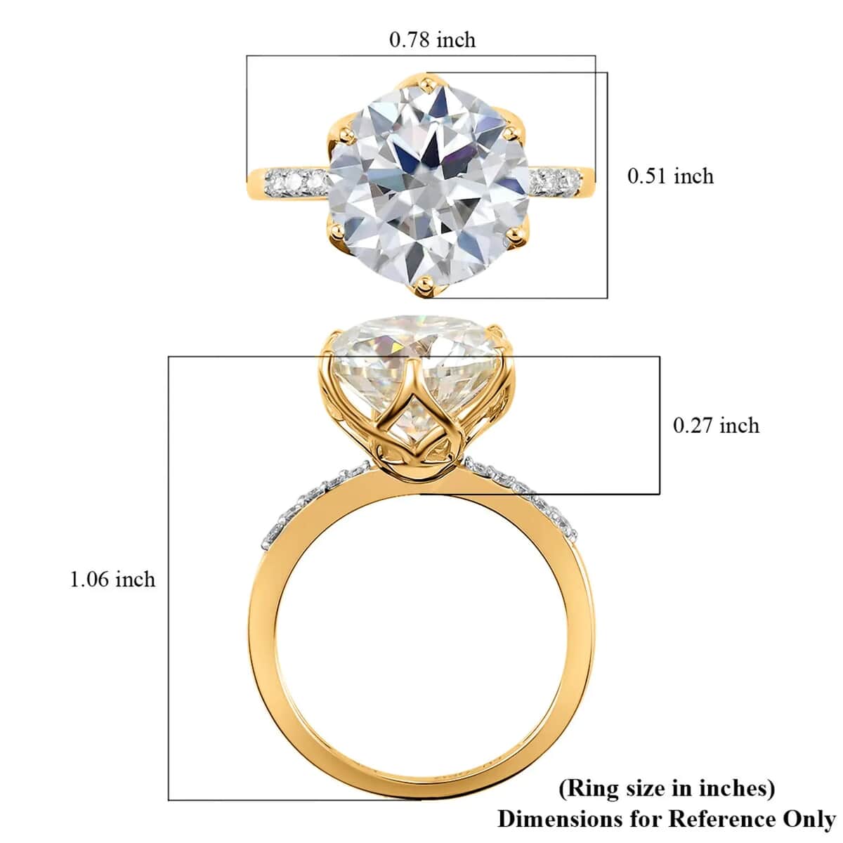 10K Yellow Gold Moissanite Ring, Solitaire Engagement Ring For Women, Promise Rings 4.75 ctw (Size 10.0) image number 6