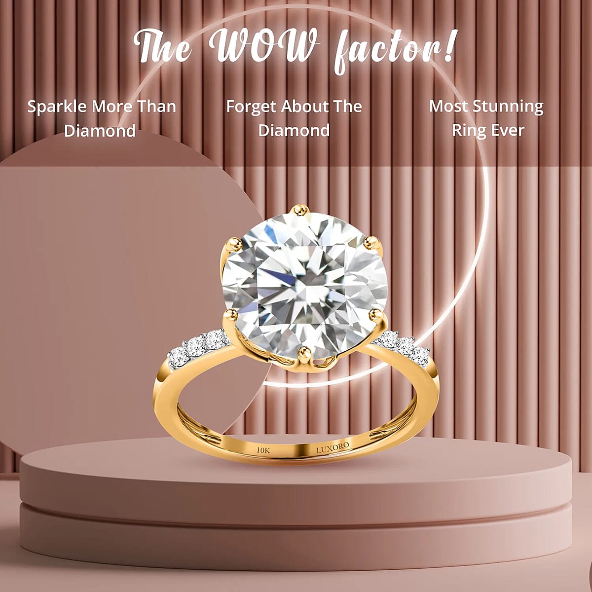 10K Yellow Gold Moissanite Ring, Solitaire Engagement Ring For Women, Promise Rings 4.75 ctw (Size 6.0) image number 4