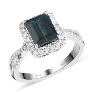 Certified Rhapsody 950 Platinum AAAA Monte Belo Indicolite and E-F VS Diamond Halo Ring (Size 7.0) 6.07 Grams 2.20 ctw