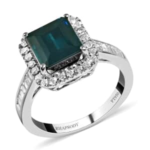 Certified Rhapsody 950 Platinum AAAA Monte Belo Indicolite and E-F VS Diamond Halo Ring (Size 7.0) 7.40 Grams 3.80 ctw