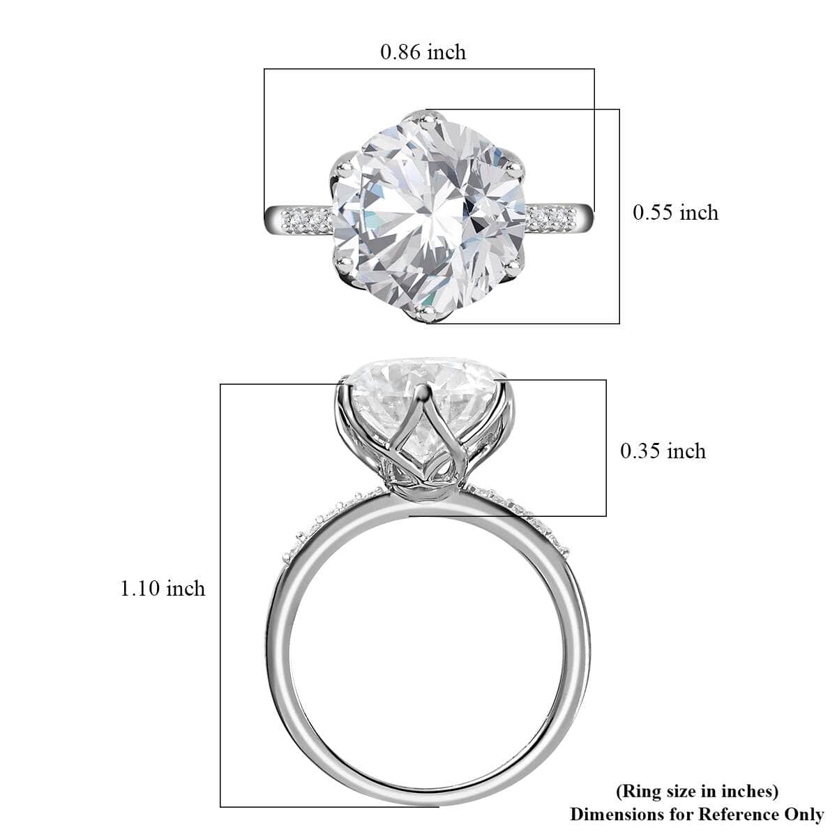 Luxoro 10K White Gold Moissanite (Rnd 11 mm) Ring, Solitaire Engagement Ring For Women, Promise Rings (Size 10.0) 4.75 ctw image number 5