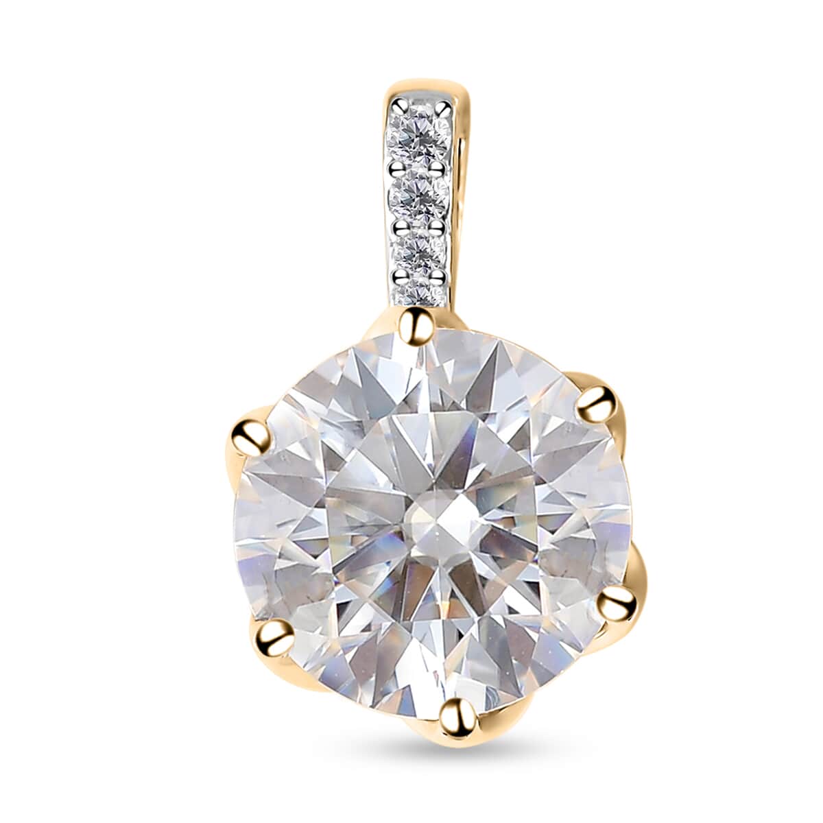 LUXORO 10K Yellow Gold Moissanite VS EF Solitaire Pendant 4.65 ctw image number 0