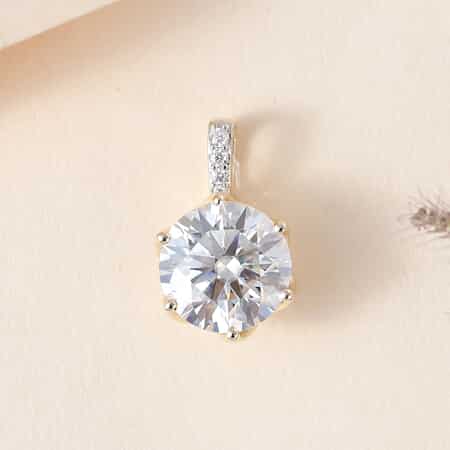LUXORO 10K Yellow Gold Moissanite VS EF Solitaire Pendant 4.65 ctw image number 1