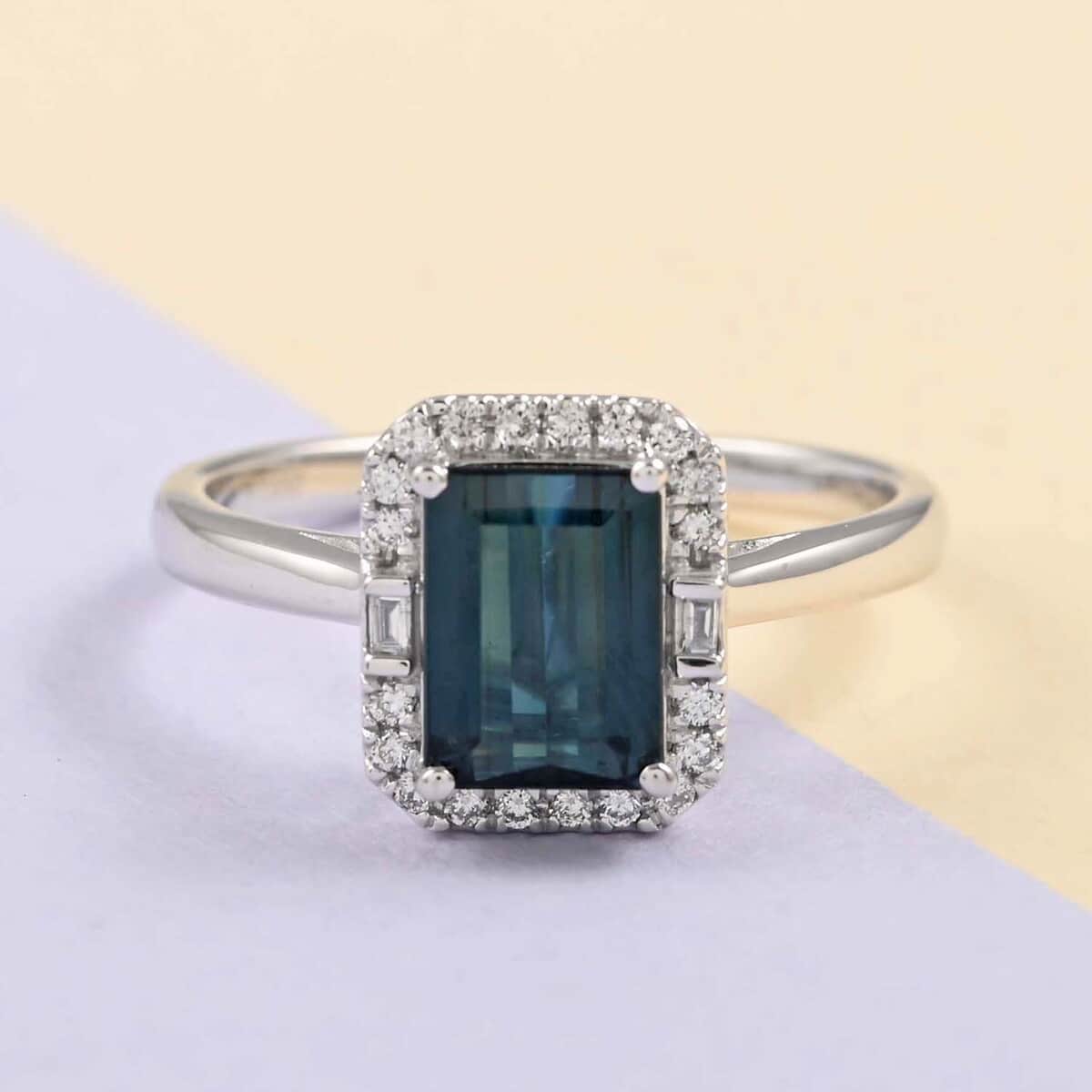 Certified & Appraised RHAPSODY 950 Platinum AAAA Monte Belo Indicolite and E-F VS Diamond Halo Ring (Size 6.0) 5.65 Grams 1.70 ctw image number 1