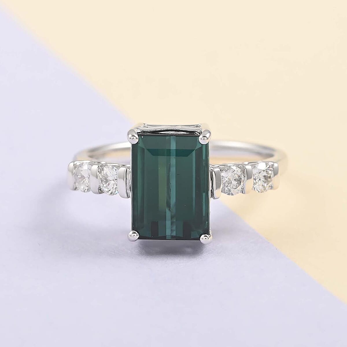 Certified & Appraised RHAPSODY 950 Platinum AAAA Monte Belo Indicolite and Diamond E-F VS Ring (Size 7.0) 5.60 Grams 3.05 ctw image number 1