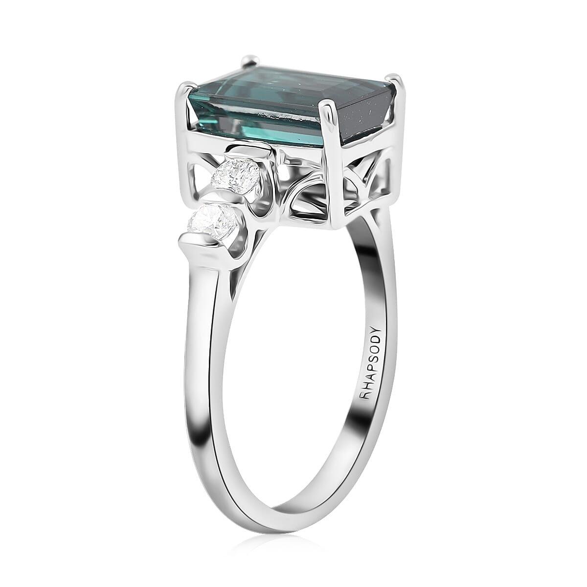 Certified & Appraised RHAPSODY 950 Platinum AAAA Monte Belo Indicolite and Diamond E-F VS Ring (Size 7.0) 5.60 Grams 3.05 ctw image number 3