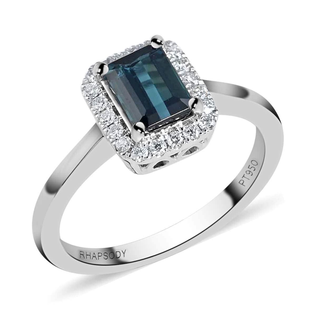 Certified & Appraised Rhapsody AAAA Monte Belo Indicolite and E-F VS Diamond 1.20 ctw Ring in 950 Platinum (Size 7.0) image number 0