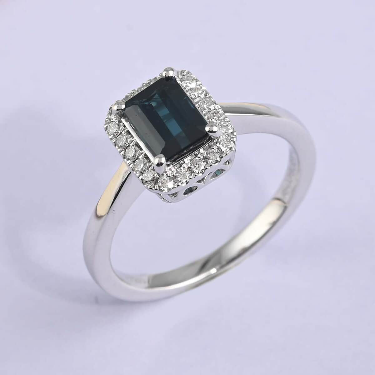 Certified & Appraised Rhapsody AAAA Monte Belo Indicolite and E-F VS Diamond 1.20 ctw Ring in 950 Platinum (Size 7.0) image number 1