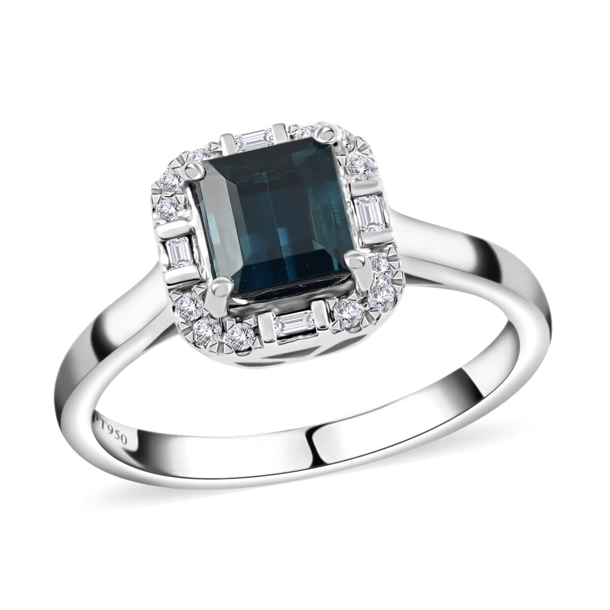 Certified & Appraised Rhapsody 950 Platinum AAAA Monte Belo Indicolite and E-F VS Diamond Halo Ring (Size 7.0) 5.60 Grams 1.20 ctw image number 0