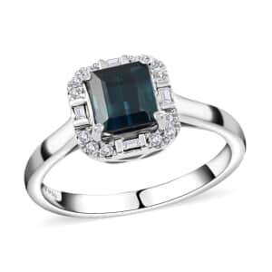 Certified Rhapsody 950 Platinum AAAA Monte Belo Indicolite and E-F VS Diamond Halo Ring (Size 7.0) 5.60 Grams 1.20 ctw