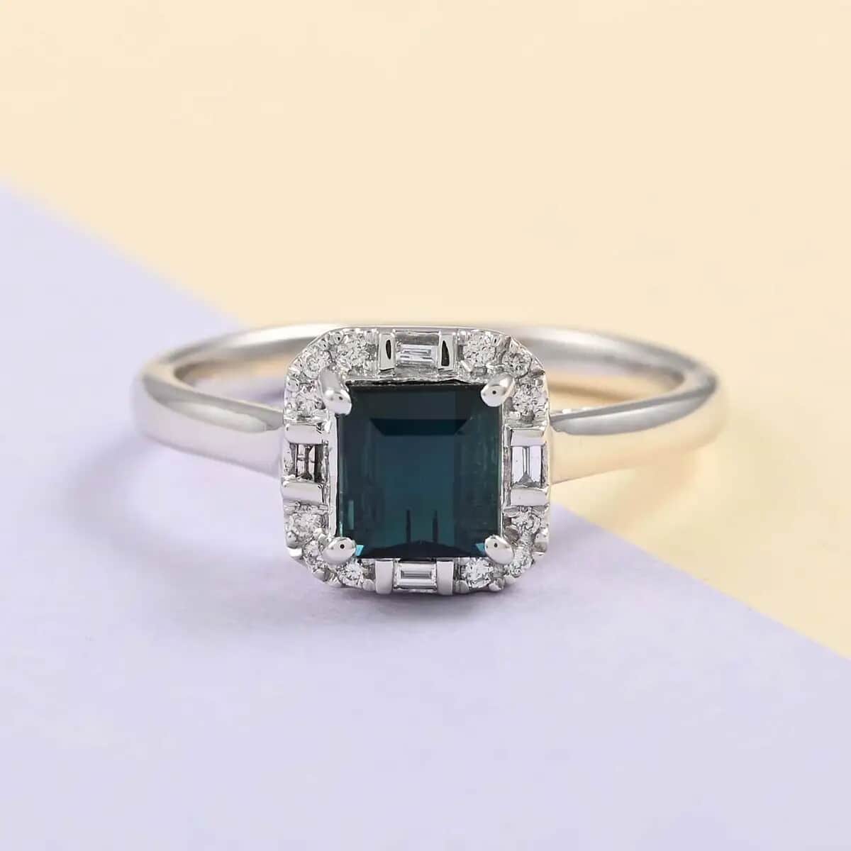 Certified & Appraised Rhapsody 950 Platinum AAAA Monte Belo Indicolite and E-F VS Diamond Halo Ring (Size 7.0) 5.60 Grams 1.20 ctw image number 1