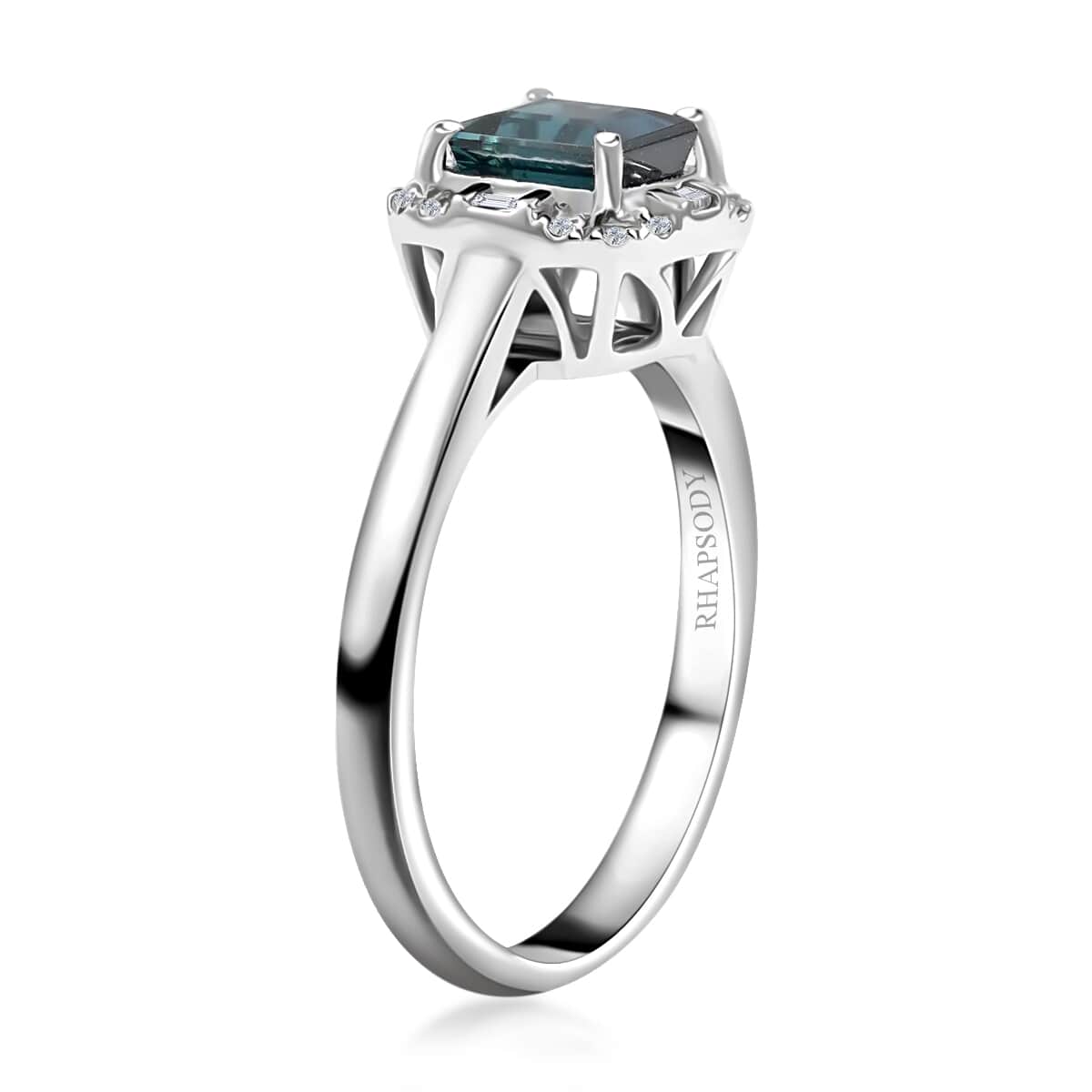 Certified & Appraised Rhapsody 950 Platinum AAAA Monte Belo Indicolite and E-F VS Diamond Halo Ring (Size 7.0) 5.60 Grams 1.20 ctw image number 3