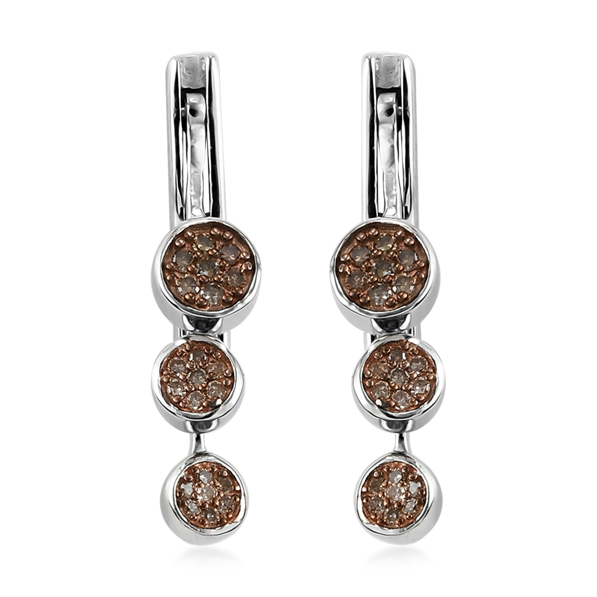 Natural Champagne and White Diamond Dangle Earrings in Rhodium and Platinum Over Sterling Silver 0.50 ctw