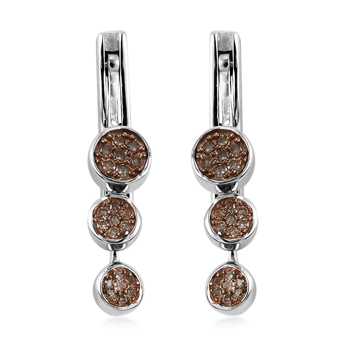 Natural Champagne and White Diamond Dangle Earrings in Rhodium and Platinum Over Sterling Silver 0.50 ctw image number 0