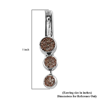 Natural Champagne and White Diamond Dangle Earrings in Rhodium and Platinum Over Sterling Silver 0.50 ctw