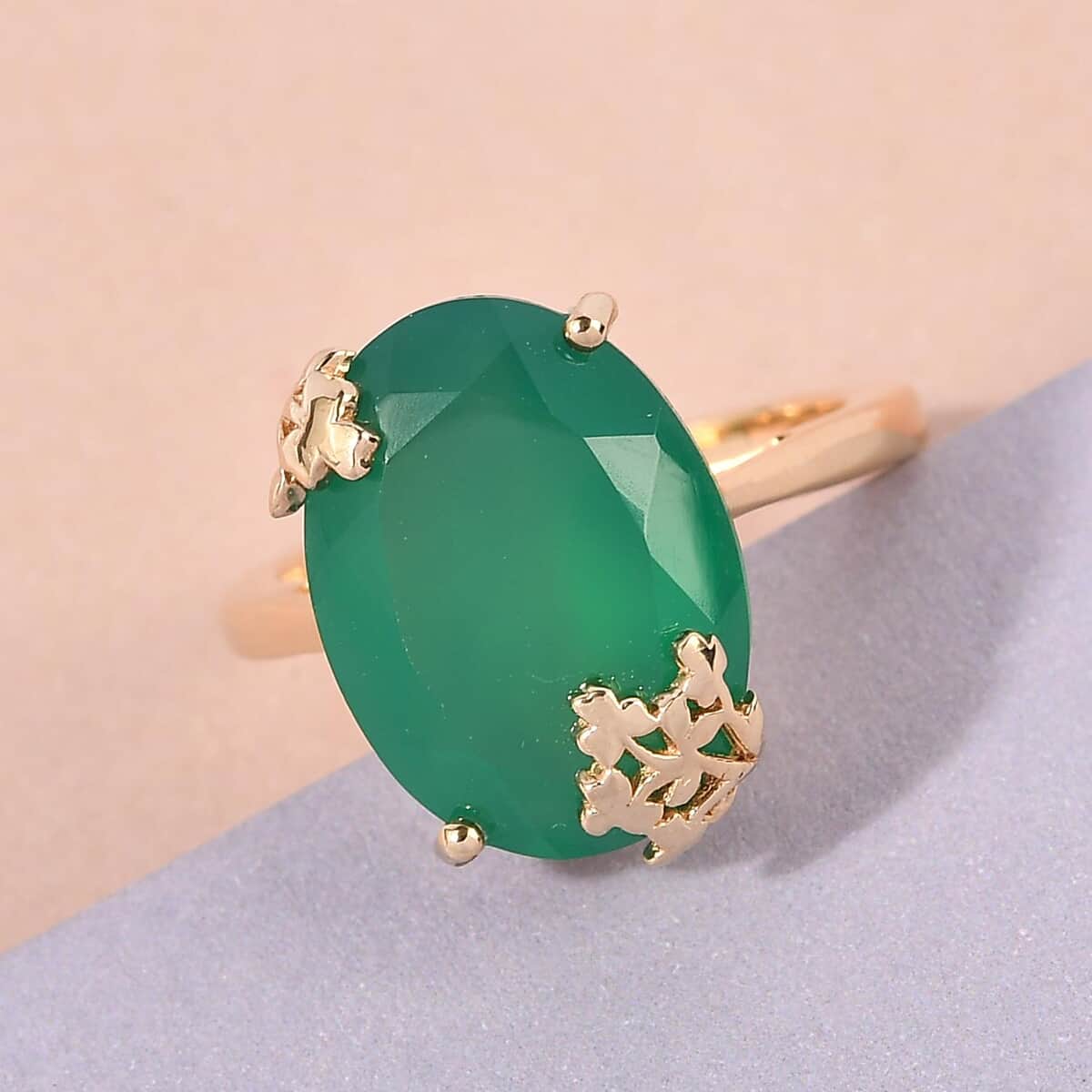 Verde Onyx Solitaire Ring in Vermeil Yellow Gold Over Sterling Silver (Size 10.0) 7.65 ctw image number 1
