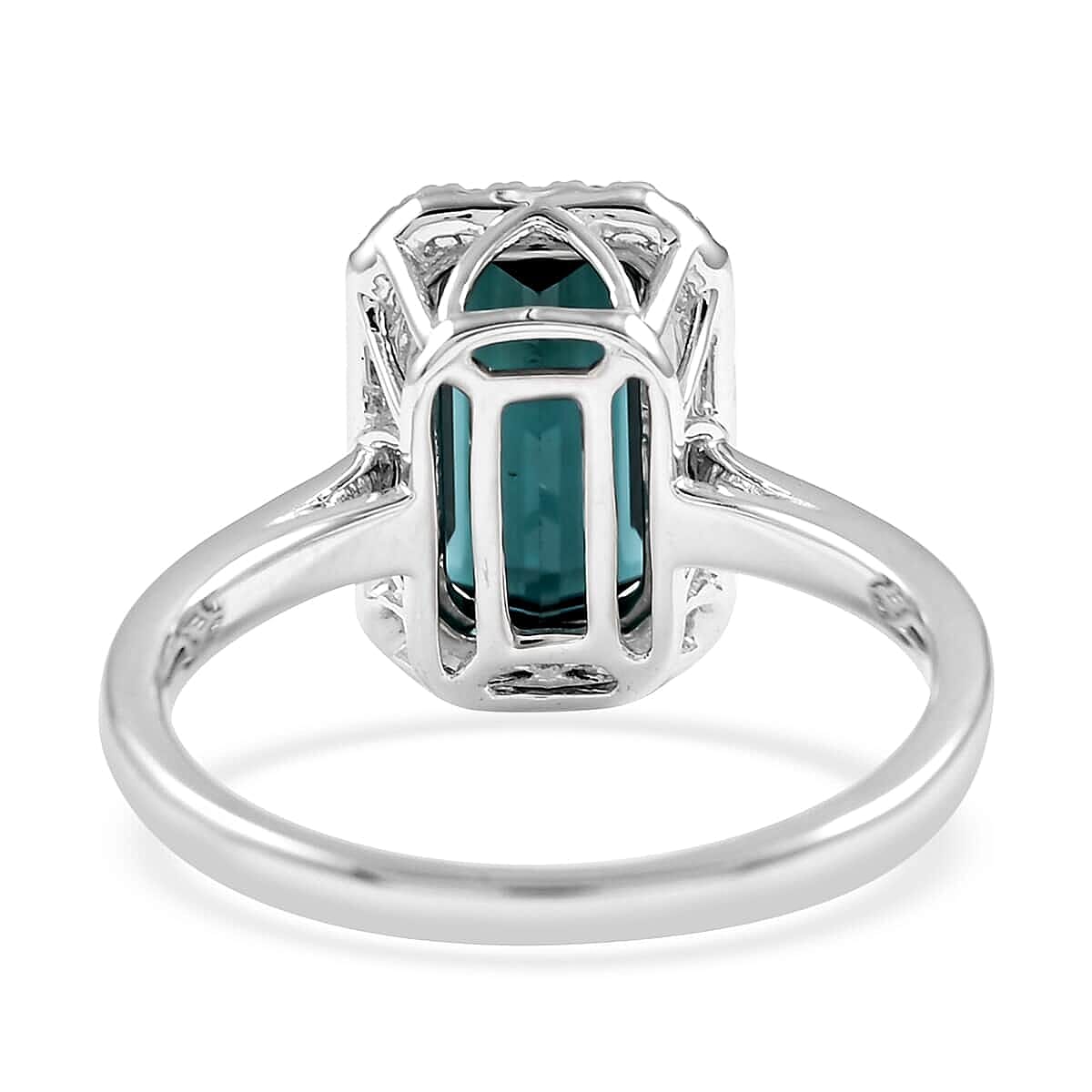Certified and Appraised Rhapsody AAAA Monte Belo Indicolite and E-F VS Diamond 1.70 ctw Halo Ring in 950 Platinum (Size 7.0) 5.20 Grams