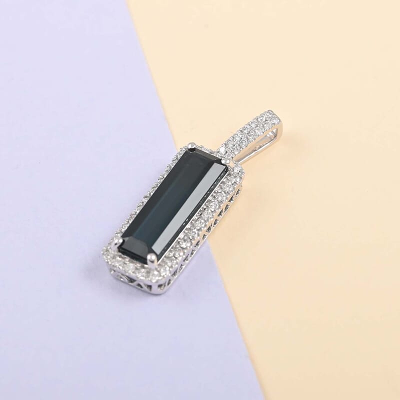 Rhapsody 950 Platinum AAAA Monte Belo Indicolite and E-F VS Diamond Halo Pendant 3.20 ctw