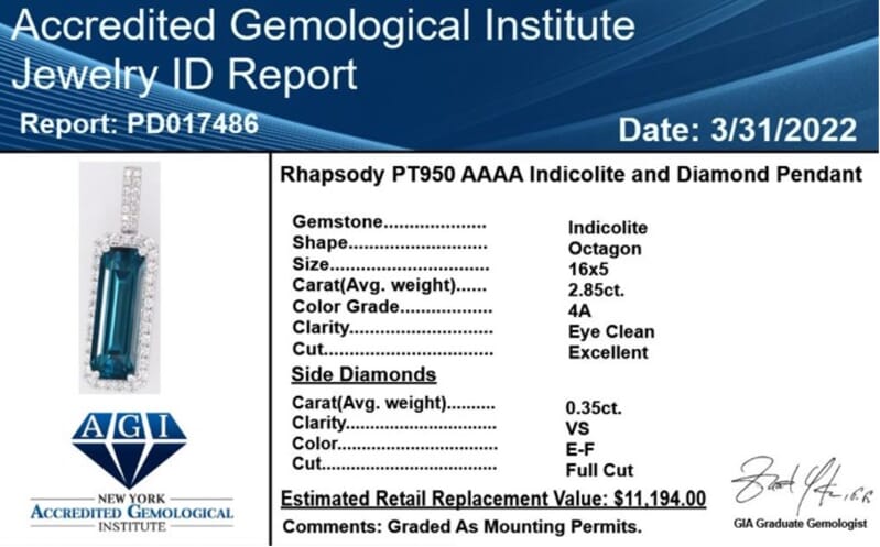 Rhapsody 950 Platinum AAAA Monte Belo Indicolite and E-F VS Diamond Halo Pendant 3.20 ctw