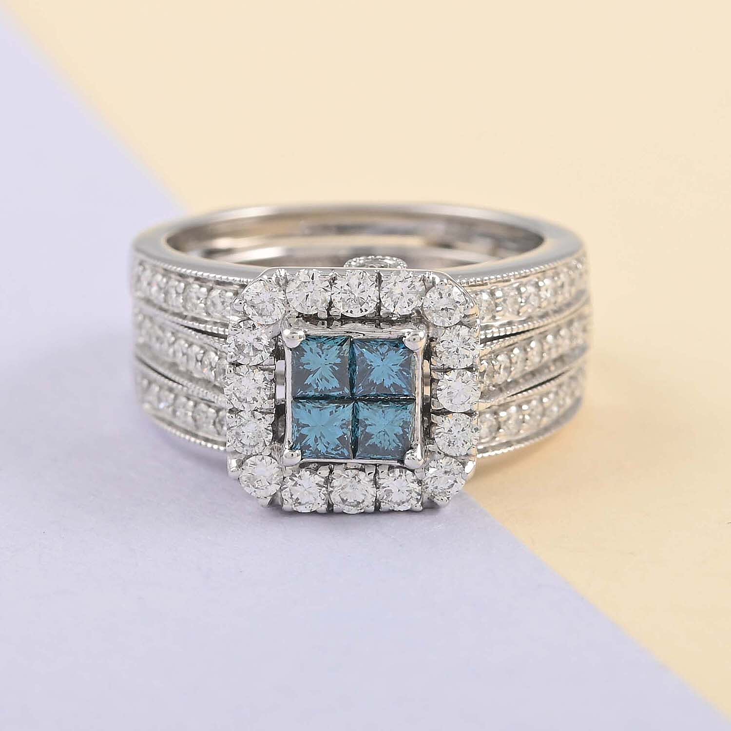 14K White Gold Blue Diamond and White Diamond Ring (Size 6.0) 1.50 ctw