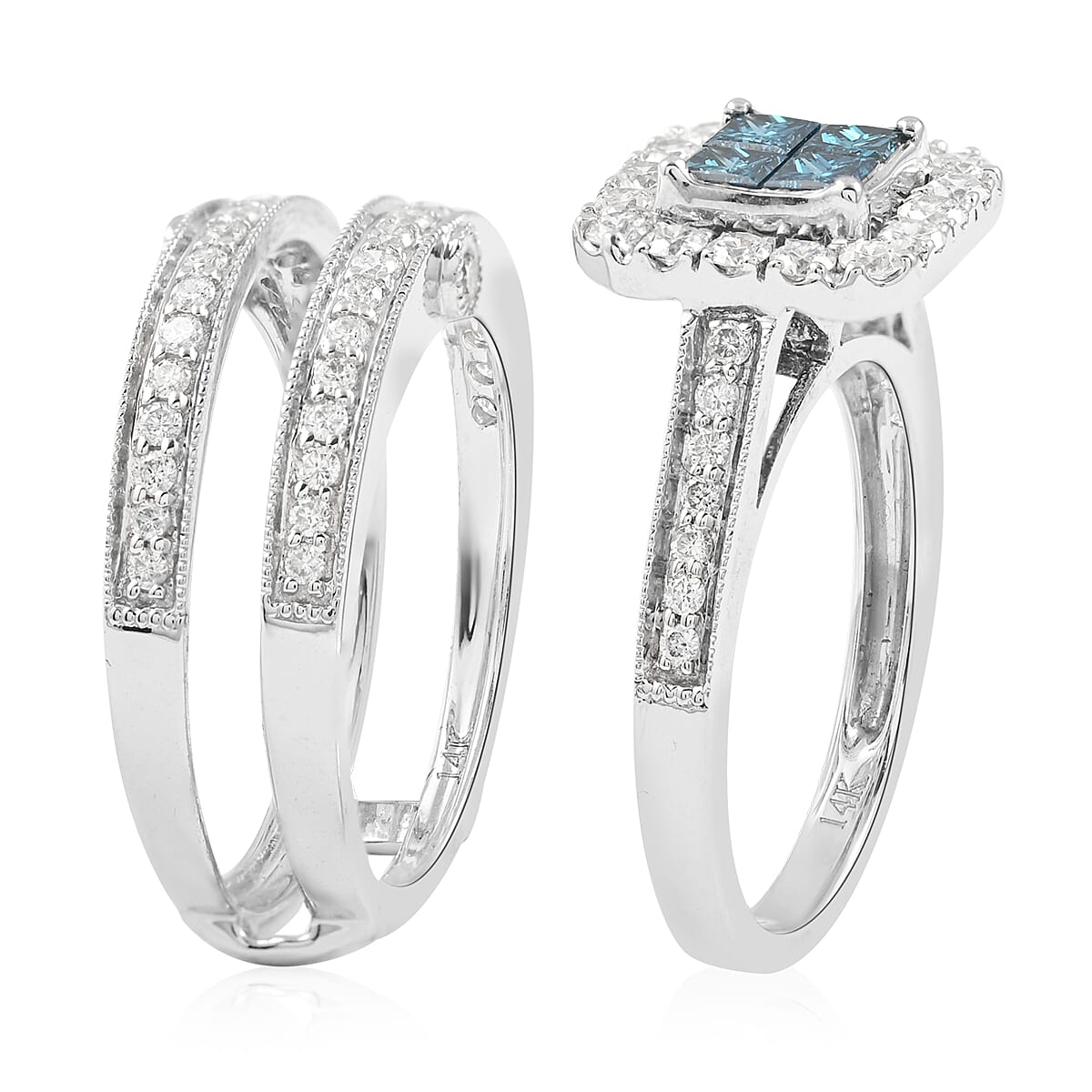 14K White Gold Blue Diamond and White Diamond Ring (Size 6.0) 1.50 ctw