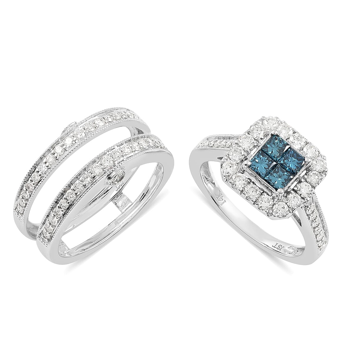 14K White Gold Blue Diamond and White Diamond Ring (Size 6.0) 1.50 ctw