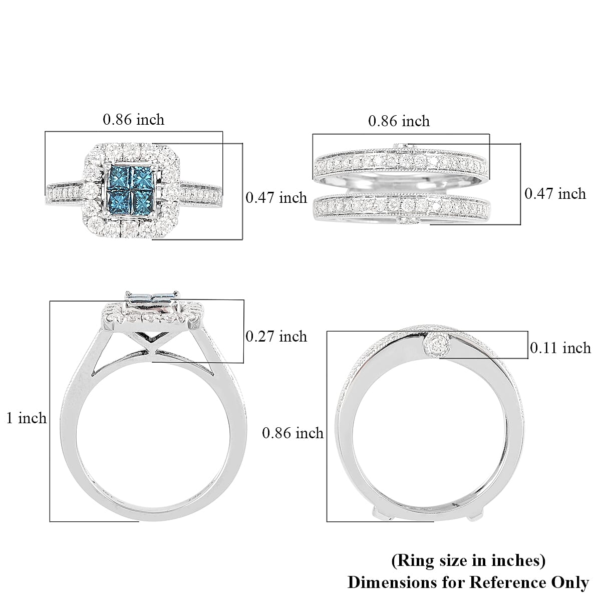 14K White Gold Blue Diamond and White Diamond Ring (Size 6.0) 1.50 ctw