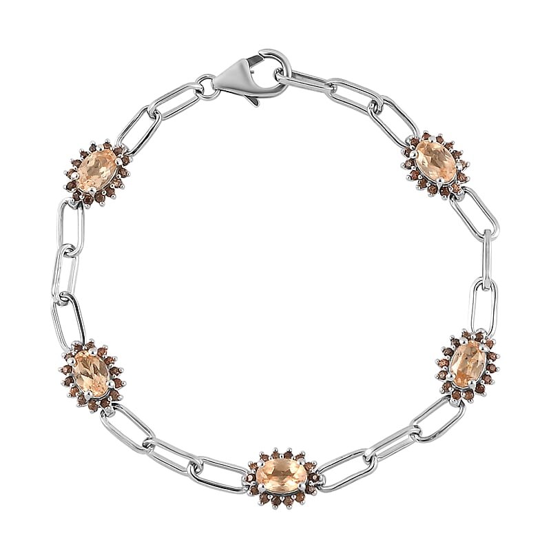 Ceylon Imperial Garnet and Brown Zircon Station Bracelet in Platinum Over Sterling Silver (6.50 In) 3.85 ctw