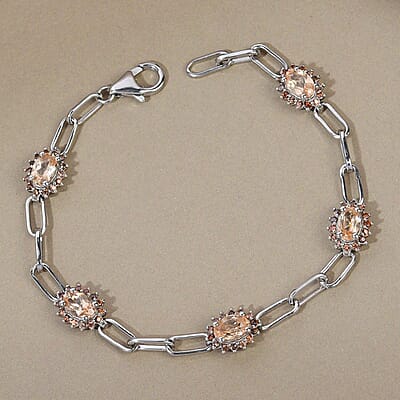 Ceylon Imperial Garnet and Brown Zircon Station Bracelet in Platinum Over Sterling Silver (6.50 In) 3.85 ctw