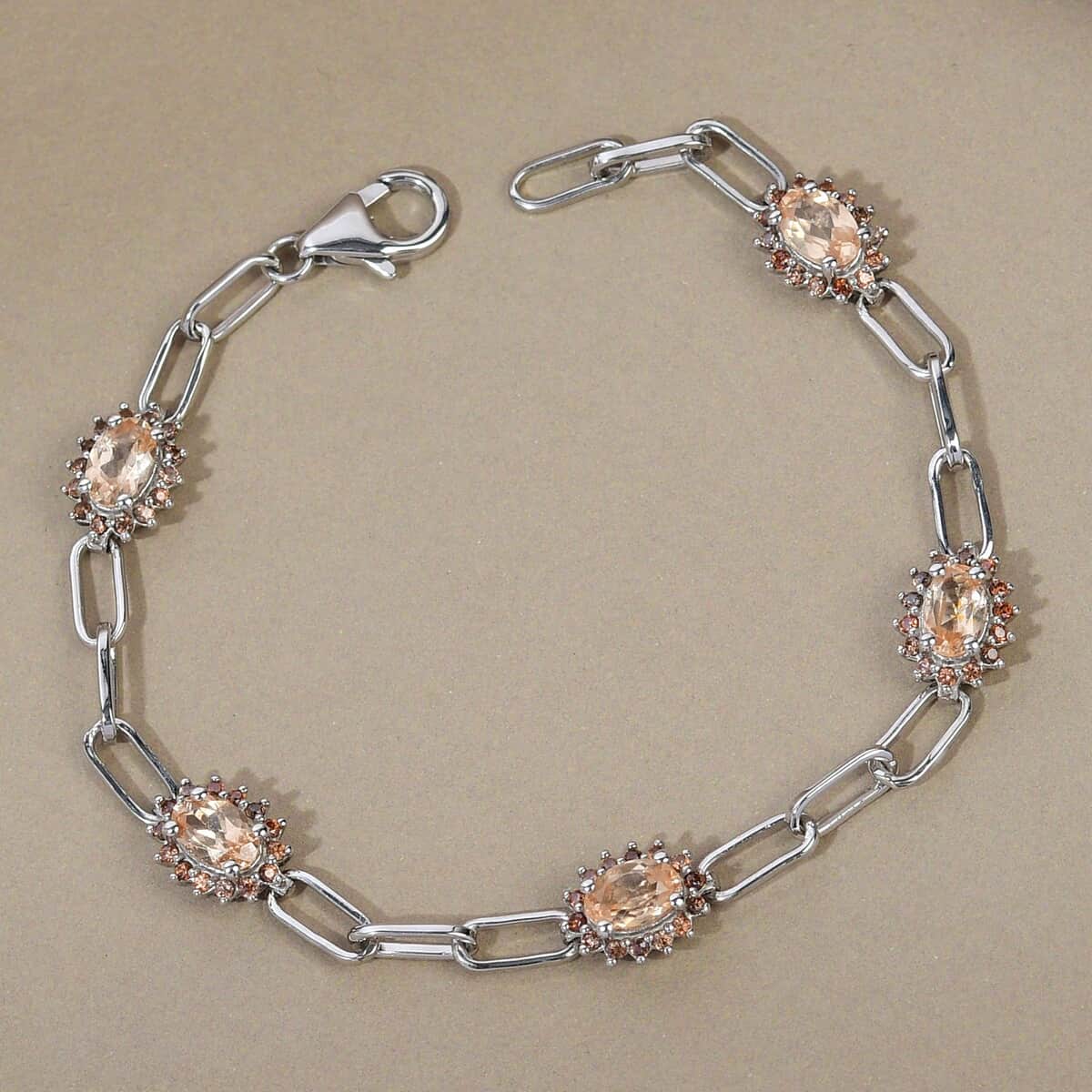 Natural Ceylon Imperial Garnet and Brown Zircon Station Bracelet in Platinum Over Sterling Silver (6.50 In) 3.85 ctw image number 1