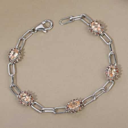 Ceylon Imperial Garnet and Brown Zircon Station Bracelet in Platinum Over Sterling Silver (8.00 In) 3.85 ctw image number 1