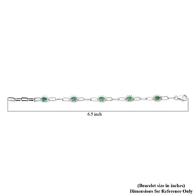AAA Kagem Zambian Emerald and White Zircon Paper Clip Station Bracelet in Platinum Over Sterling Silver (6.50 In) 1.85 ctw
