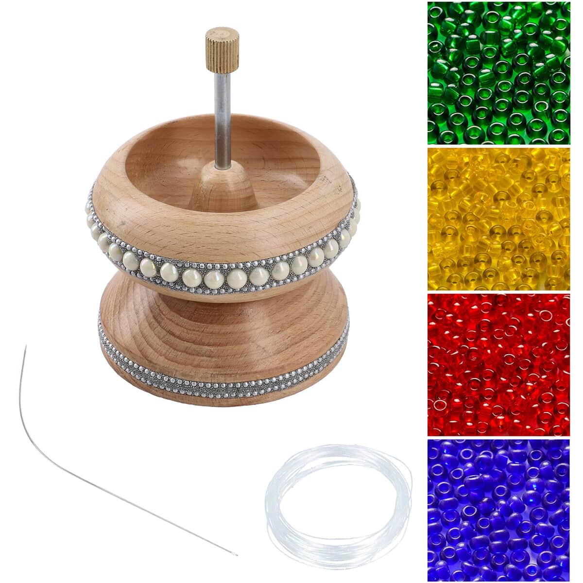 Pine Wood Bead Spinner Decorated with Steel Needle and Fish Wire image number 0