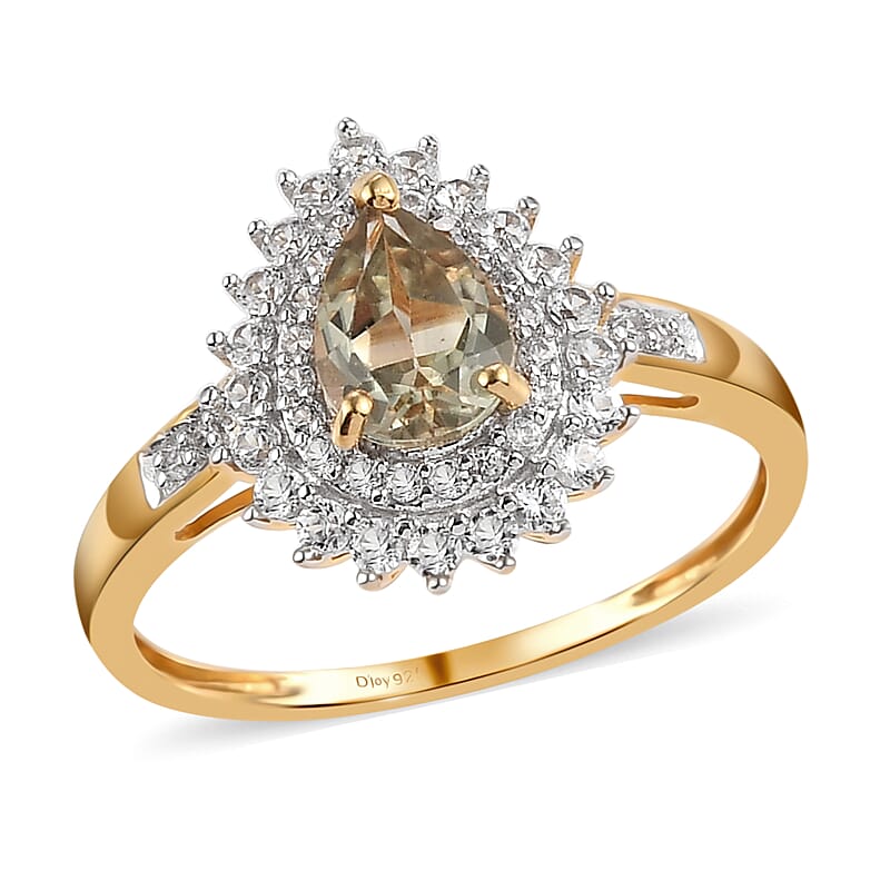 AAA Turkizite and Natural White Zircon Double Halo Ring in Vermeil Yellow Gold Over Sterling Silver (Size 10.0) 1.25 ctw