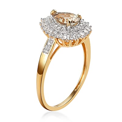 AAA Turkizite and Natural White Zircon Double Halo Ring in Vermeil Yellow Gold Over Sterling Silver (Size 10.0) 1.25 ctw