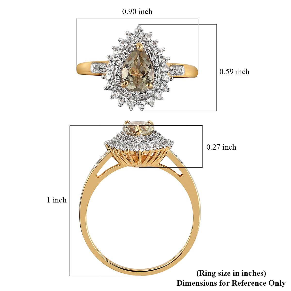 AAA Turkizite and Natural White Zircon Double Halo Ring in Vermeil Yellow Gold Over Sterling Silver (Size 10.0) 1.25 ctw