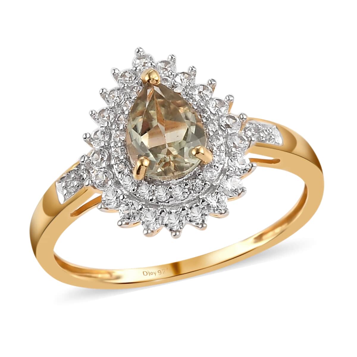 AAA Turkizite and Natural White Zircon Double Halo Ring in Vermeil Yellow Gold Over Sterling Silver (Size 7.0) 1.25 ctw image number 0