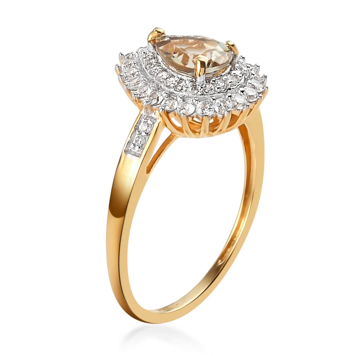AAA Turkizite and Natural White Zircon Double Halo Ring in Vermeil Yellow Gold Over Sterling Silver (Size 7.0) 1.25 ctw image number 3
