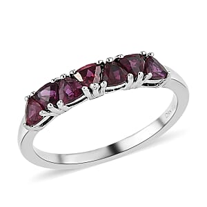 Anthill Garnet 7 Stone Ring in Platinum Over Sterling Silver (Size 8.0) 0.85 ctw