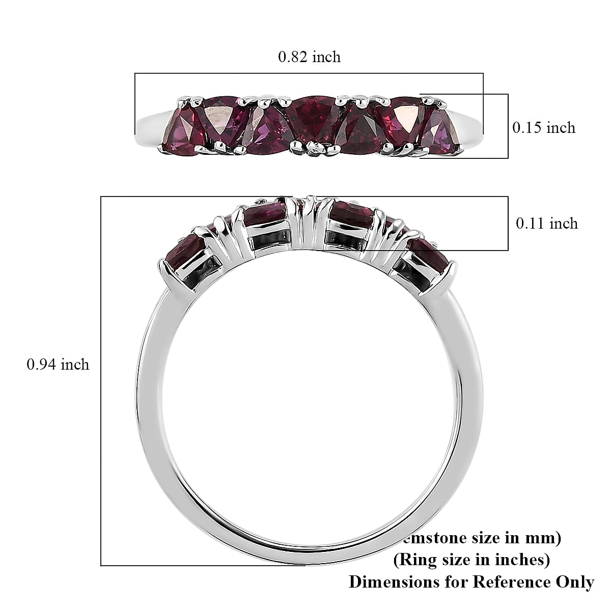 Anthill Garnet 7 Stone Ring in Platinum Over Sterling Silver (Size 8.0) 0.85 ctw image number 5