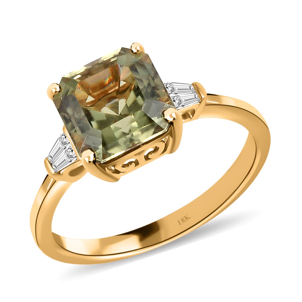 18K Yellow Gold Asscher Cut AAA Turkizite and G-H SI Diamond Ring (Size 10.0) 2.90 ctw image number 0