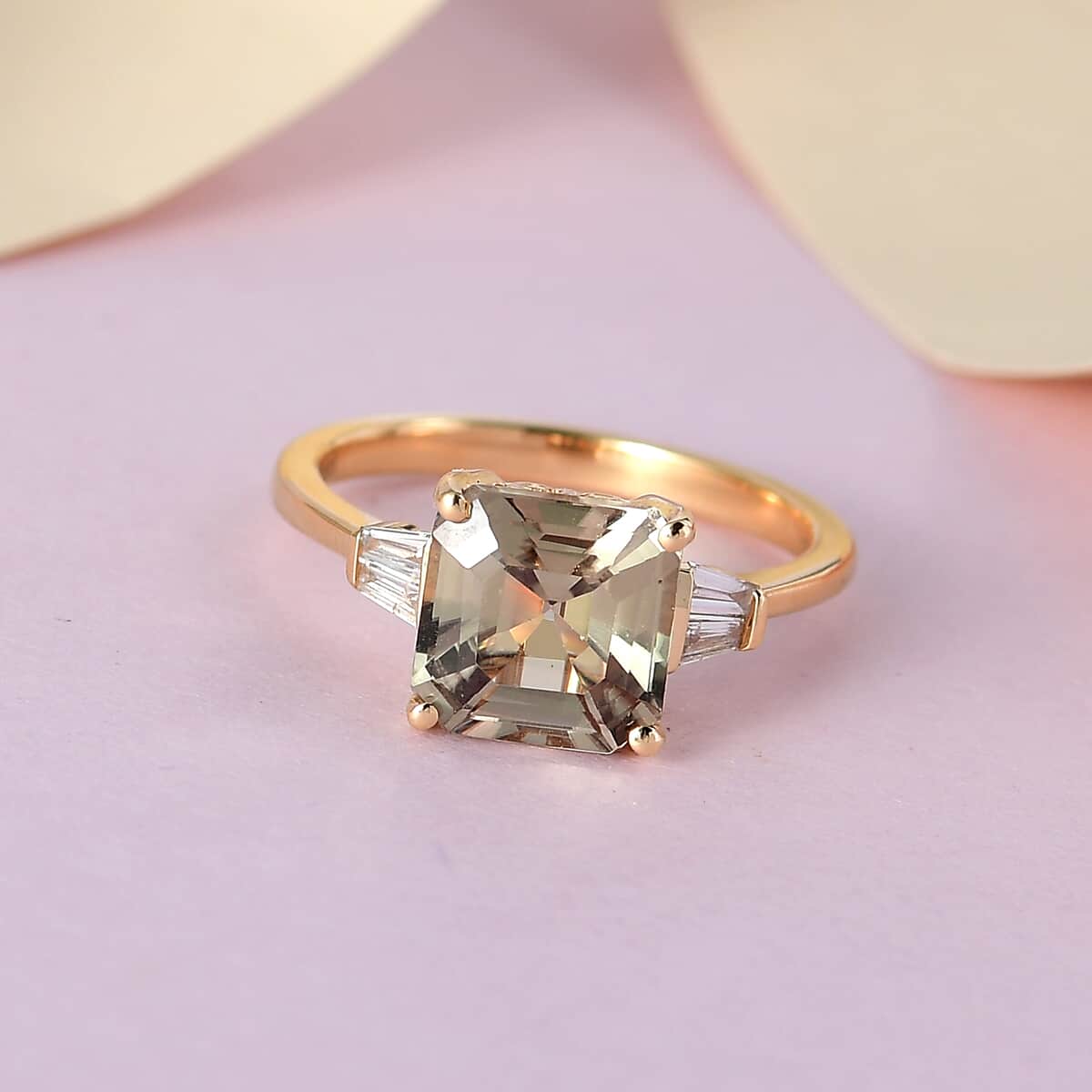 18K Yellow Gold Asscher Cut AAA Turkizite and G-H SI Diamond Ring (Size 10.0) 2.90 ctw image number 1
