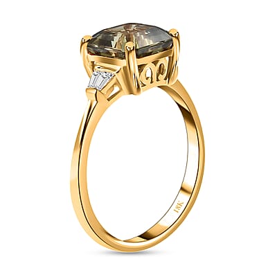 Asscher Cut AAA Turkizite and G-H SI Diamond 2.90 ctw Ring in 18K Yellow Gold (Size 10.0)