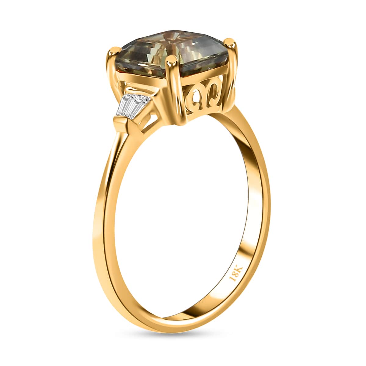 18K Yellow Gold Asscher Cut AAA Turkizite and G-H SI Diamond Ring (Size 10.0) 2.90 ctw image number 3