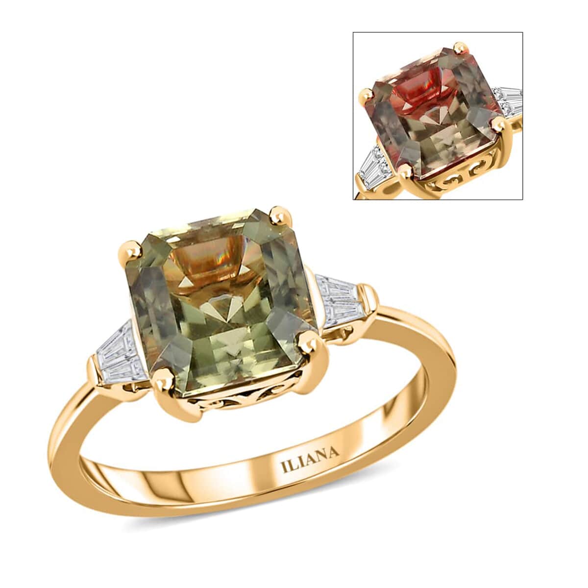 Iliana 18K Yellow Gold Asscher Cut AAA Turkizite and G-H SI Diamond Ring (Size 7.0) 3.35 ctw image number 0