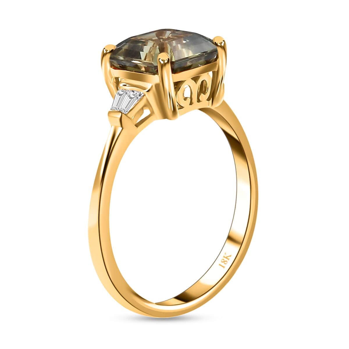 Asscher Cut AAA Turkizite and G-H SI Diamond 2.90 ctw Ring in 18K Yellow Gold (Size 7.0) image number 3